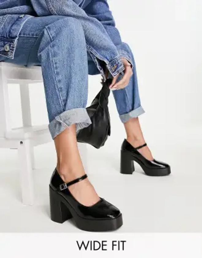 ASOS DESIGN - Penny - Chaussures babies pointure large à semelle plateforme à talon - Noir | ASOS