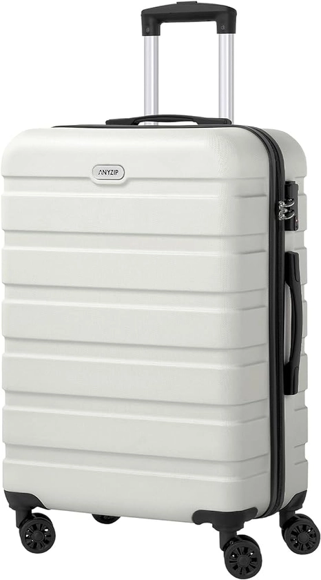 AnyZip Luggage PC ABS Hardside Lightweight Suitcase with 4 Universal Wheels TSA Lock Checked-Medium 24 Inch White