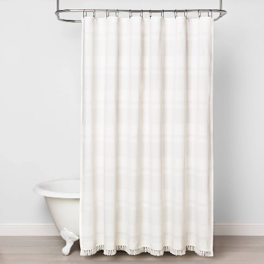 Textured Stripe Shower Curtain White - Hearth &#38; Hand&#8482; with Magnolia