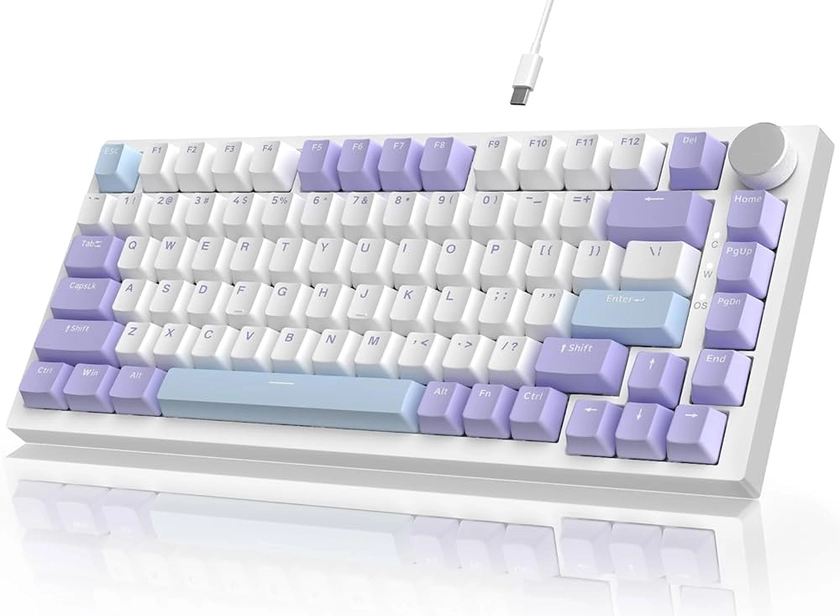 YINDIAO AK820 Mechanical Keyboard with CNC Knob Control,75% ANSI Layout,82Keys Gasket Mount Wired Gaming Keyboard,5 Sound Absorbing Foam,Hot-Swap Linear Switch,RGB Backlit,for PC,MAC (Purple)