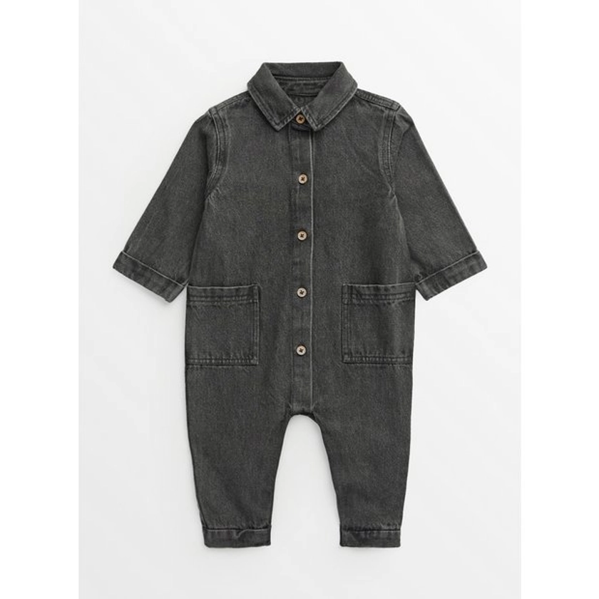 Buy Charcoal Grey Denim Long Sleeve Romper 12-18 months | All-in-ones and rompers | Tu