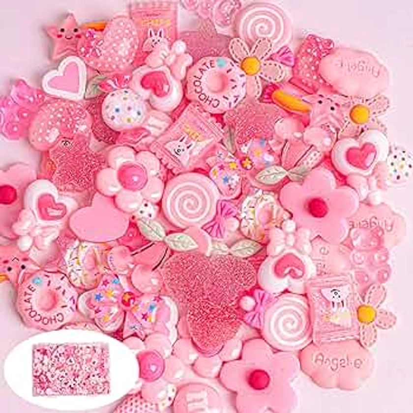 120Pcs Pink Candy Charms, Resin Flat Back Candy Slime Charms Lollipops, Candy Embellishments for DIY Crafts and Ornament Scrapbooking