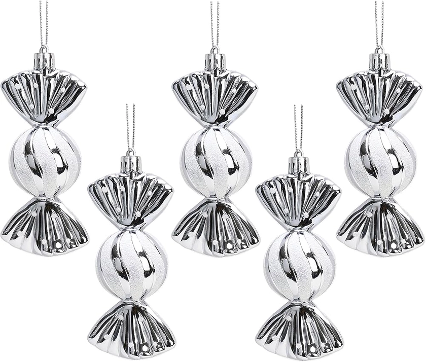 Christmas Concepts® Pack of 5-110mm Large Sweet Shaped Baubles - Shiny & Glitter Decorated - Christmas Baubles (Graphite)