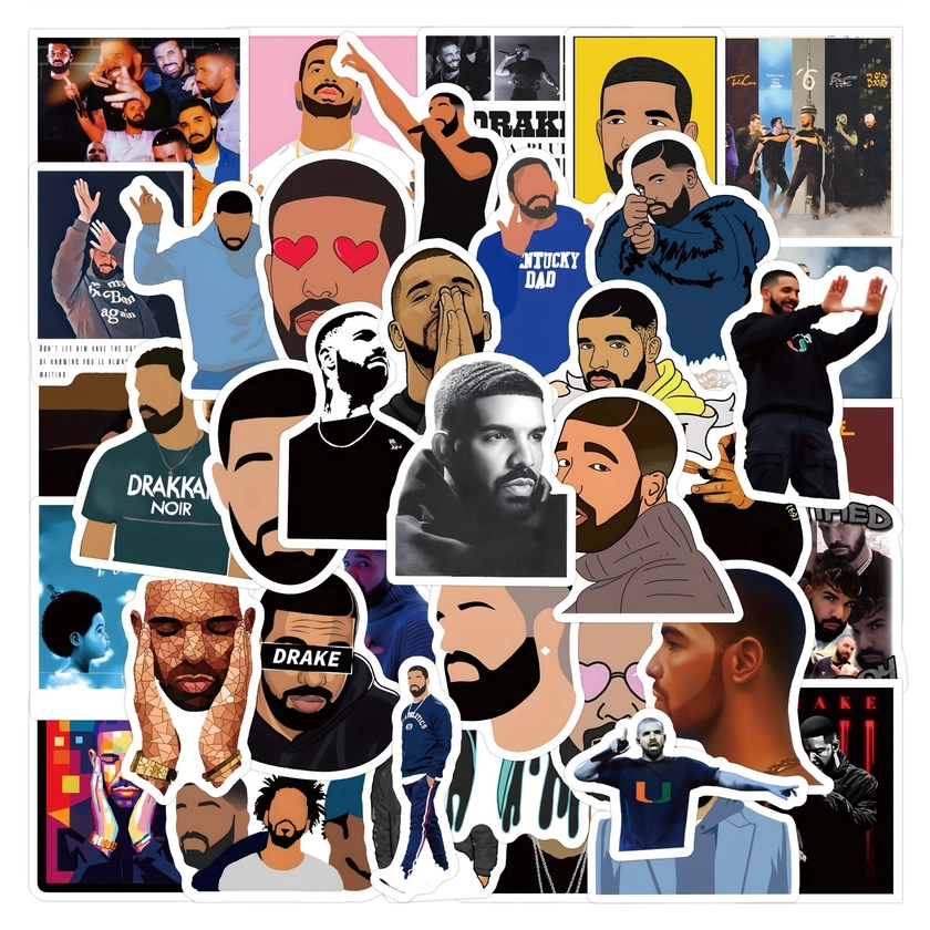 60pcs DRAKE Decals, Vinyl Waterproof Stickers For Laptops, Computers, Water Bottles, Scrapbooks, Bumpers, Skateboards, Helmets, Car Stickers And Decal