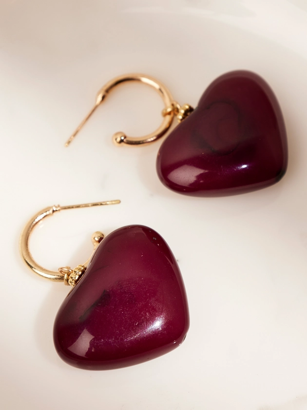 Gold Tone Heart Hoop Earrings | Apricot Clothing