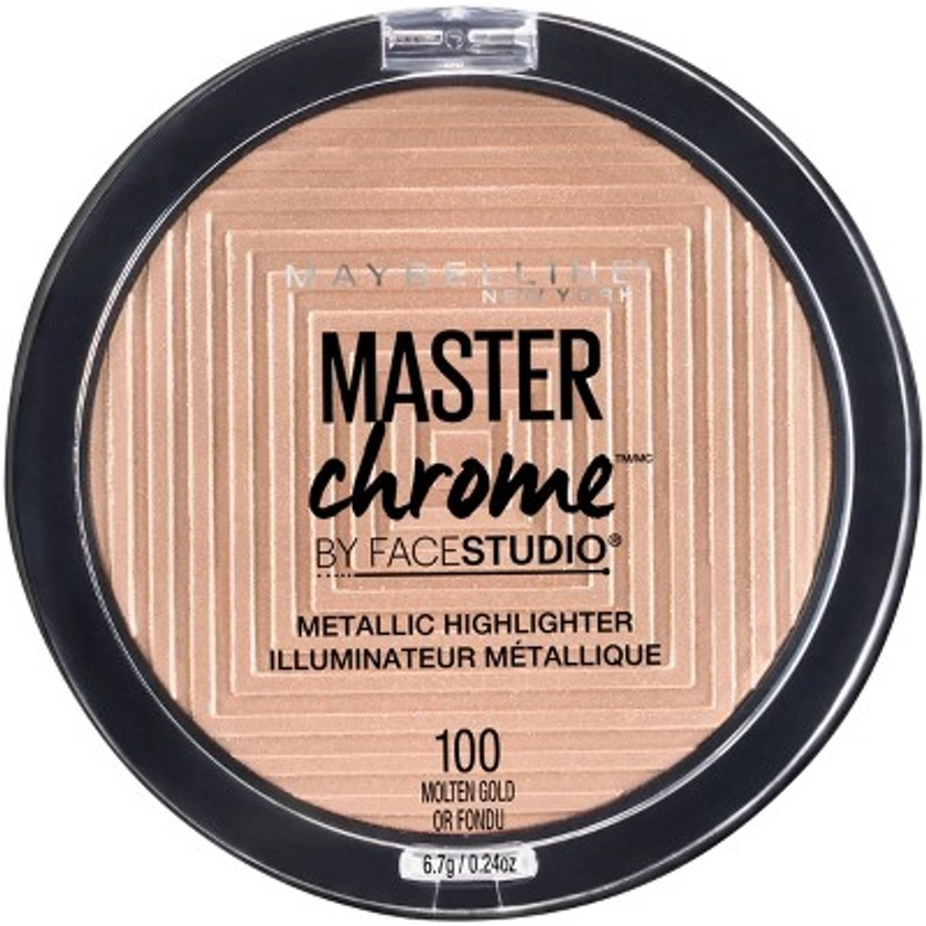 MaybellineFace Studio Master Chrome Metallic Highlighter 100 Molten Gold - 0.24oz: Illuminating Pressed Powder, Pearl Pigments