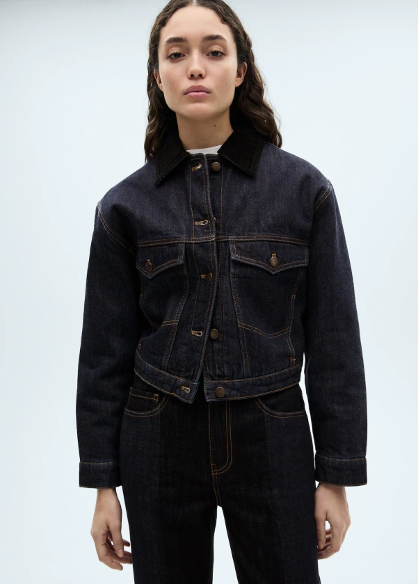 Blouson en jean col contrastant