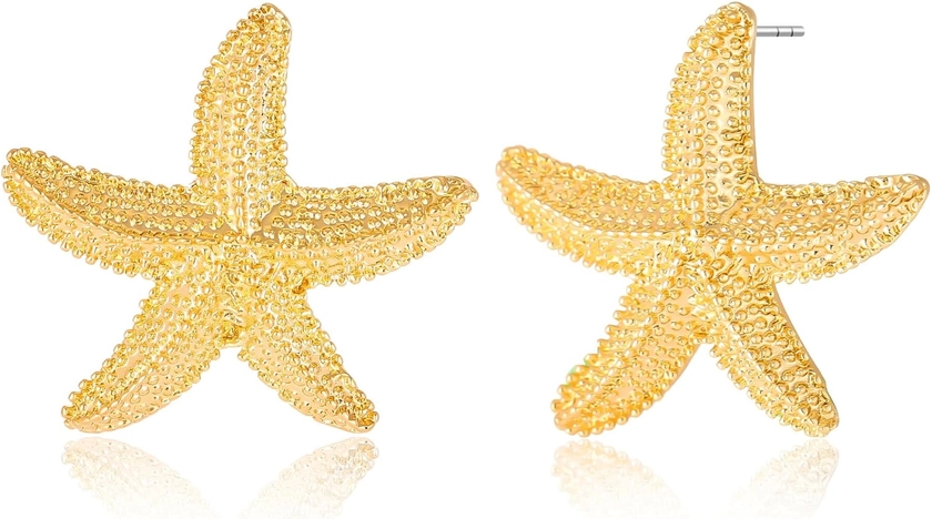 Amazon.com: Starfish Earrings for Women,14k Gold Shell Trendy Drop Earrings Chunky Gold Statement Earrings Boho Ocean Shell Earrings Trendy Summer Beach Jewelry Gifts: Clothing, Shoes & Jewelry