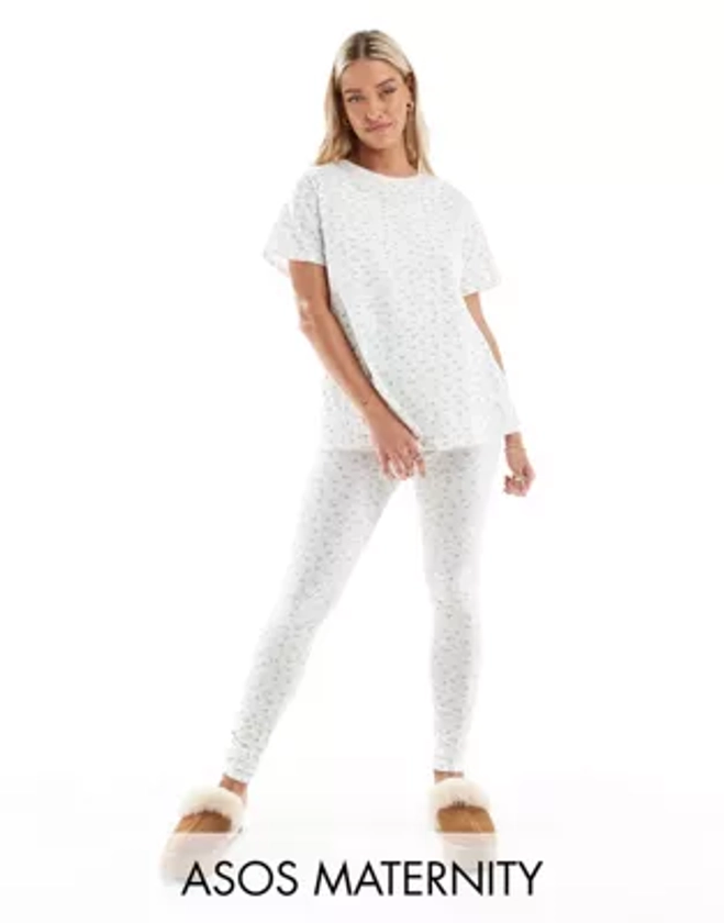 Exclusivité ASOS DESIGN Maternity - Pyjama avec t-shirt d'allaitement et legging - Imprimé à petites fleurs