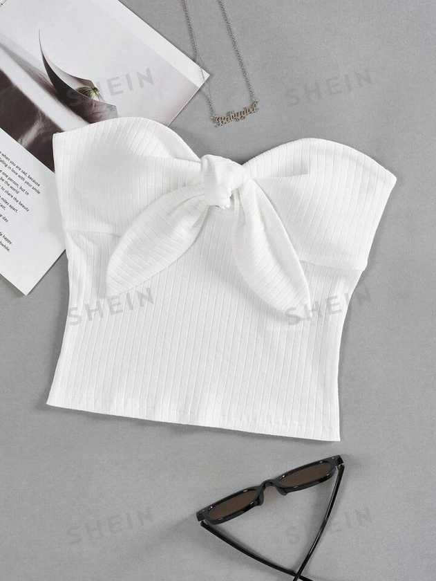 SHEIN EZwear Women's Tie Front Strapless Top | SHEIN USA
