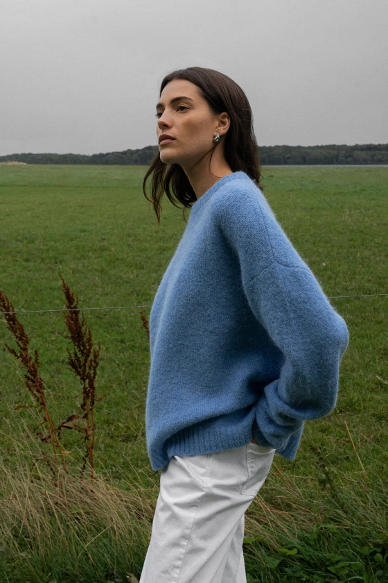 Pull oversize en laine mélangée Bleu