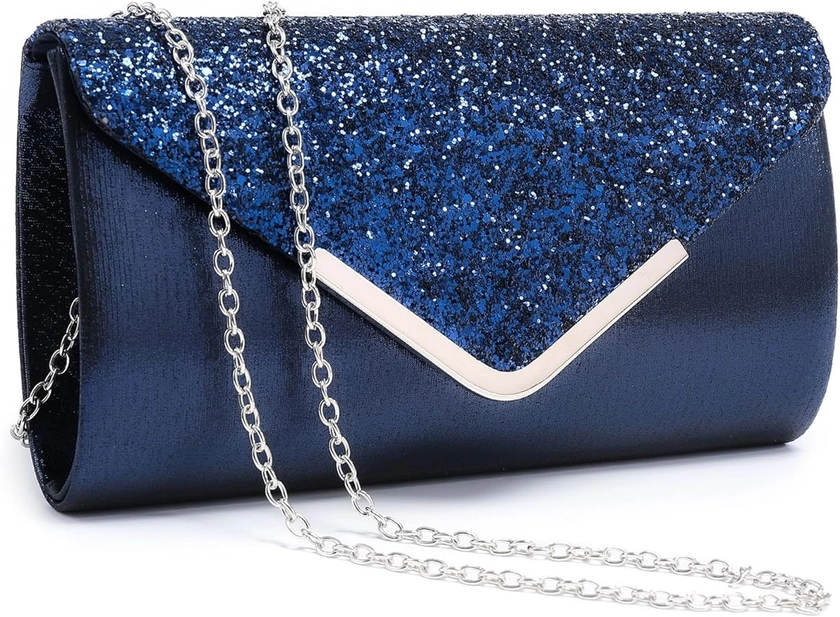 Dasein Women Evening Bags Formal Clutch Purses for Wedding Party Prom Handbags with Shoulder Strap and Glitter Flap