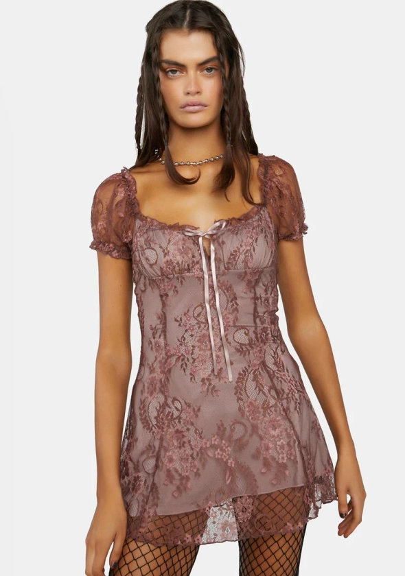 dELiA*s by Dolls Kill Floral Lace Overlay Mini Dress - Mauve