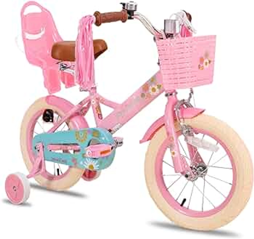 JOYSTAR Little Daisy Kids Bike for Girls Boys Ages 2-7 Years, 12 14 16 Inch Girls Bikes with Doll Bike Seat & Streamers, Boys Bikes with Flag & Number Plate, Multiple Colors