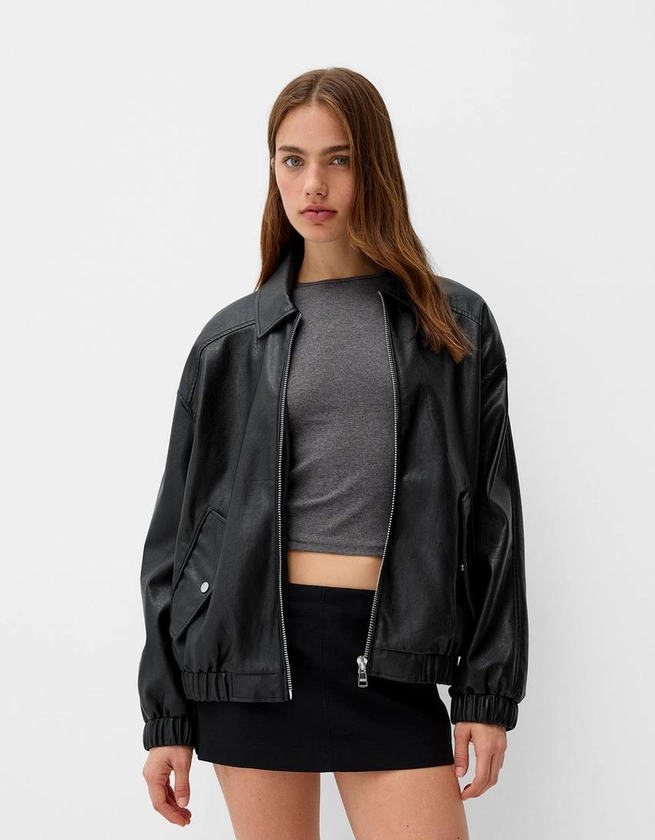 Faux leather dad fit jacket