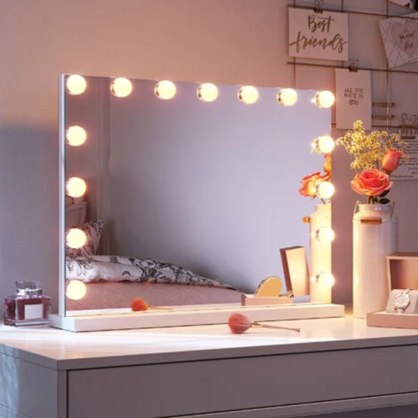 Miroir Maquillage Lumineux Led - 58Lx45,5lx12H cm - 15 Ampoules 3 Couleurs Luminosité Ajustables - Miroir de Courtoisie Hollywood Miroir Maquillage SIRHONA