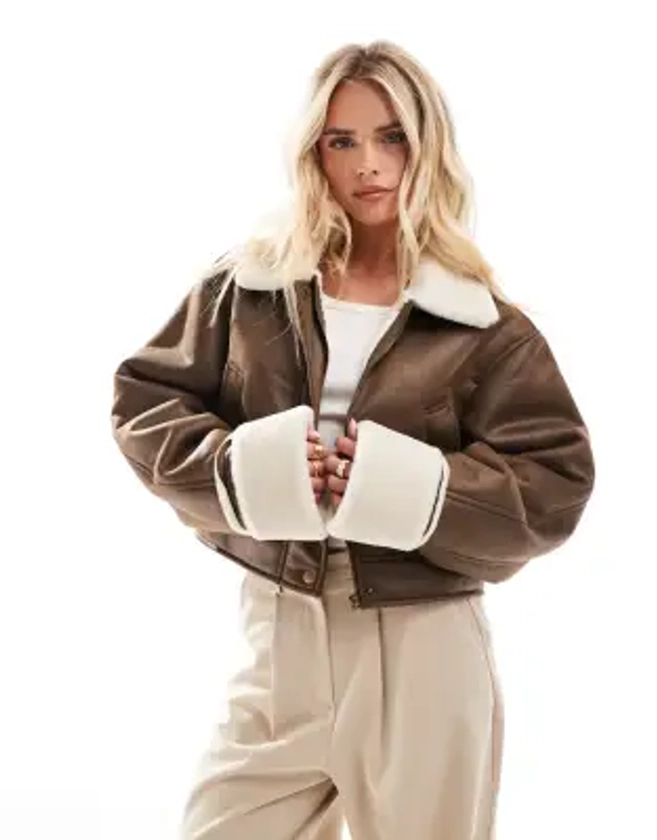 ASOS DESIGN top collar shearling jacket in hazelnut | ASOS