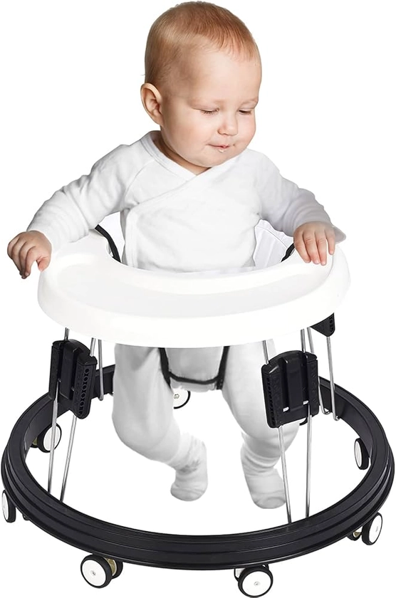 wwuiuiww Foldable Walker, Old-School Walker in Round Shape, Suitable for Any Terrain, for Babies, White (6-18 Months)