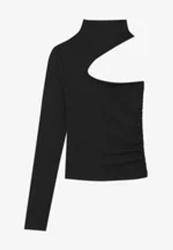 PULL&BEAR CUT-OUT NECK ASYMMETRIC - T-shirt à manches longues - black/noir - ZALANDO.FR