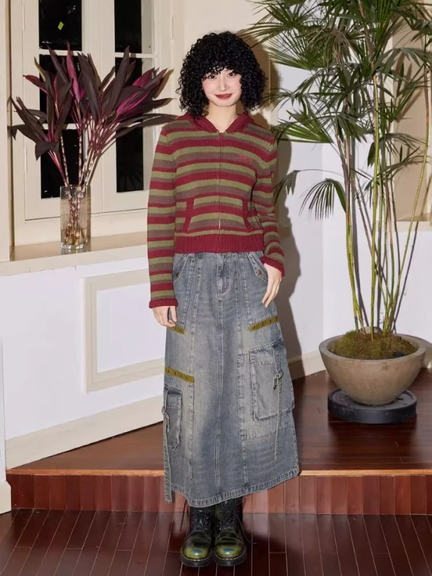 Workwear denim mid-length bustier skirts【s0000007113】