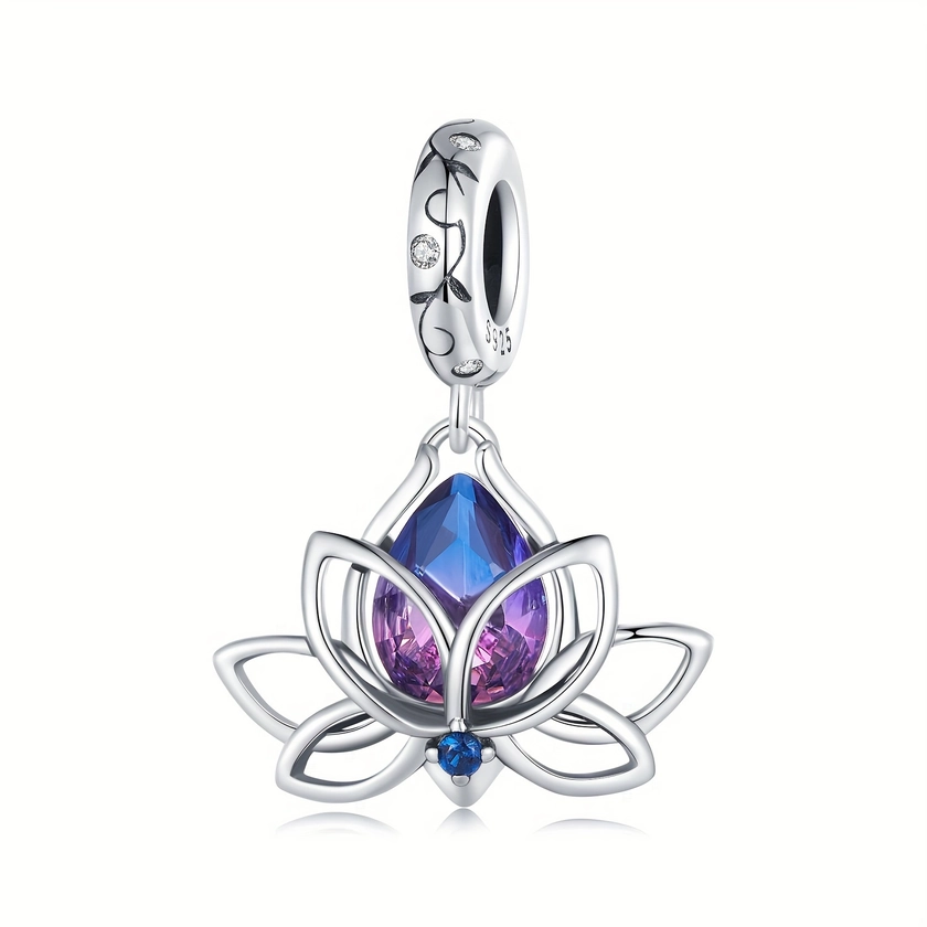 925 Sterling Silver Gorgeous Purple Lotus Pendant Charm For DIY Bracelet Necklace Crafting Jewelry Accessory Making Supplies