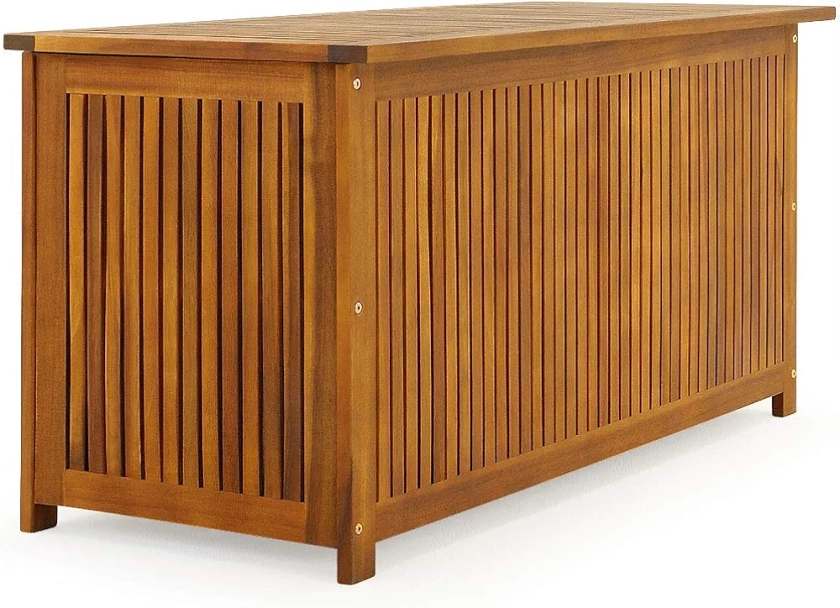 Casaria® Coffre de rangement en bois d'acacia ca. 300L extérieur jardin avec bâche intérieure rangement boîte caisson