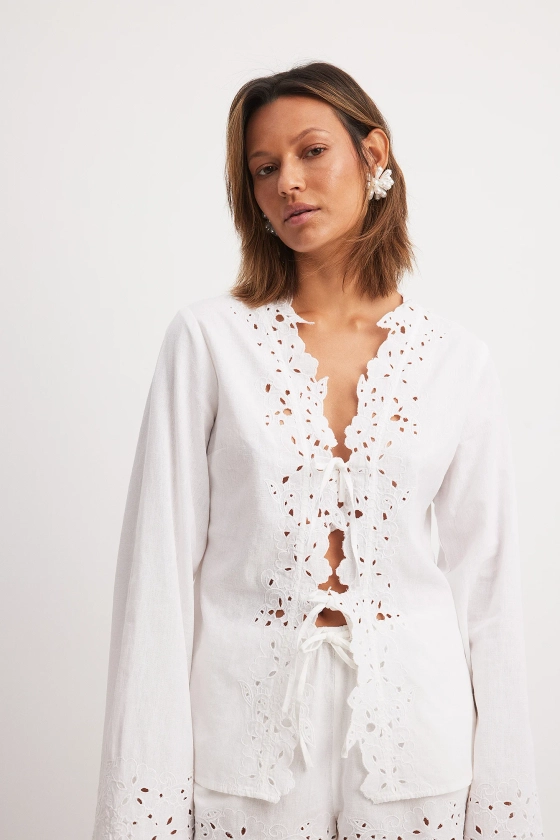 Embroidery Long Sleeve Top White