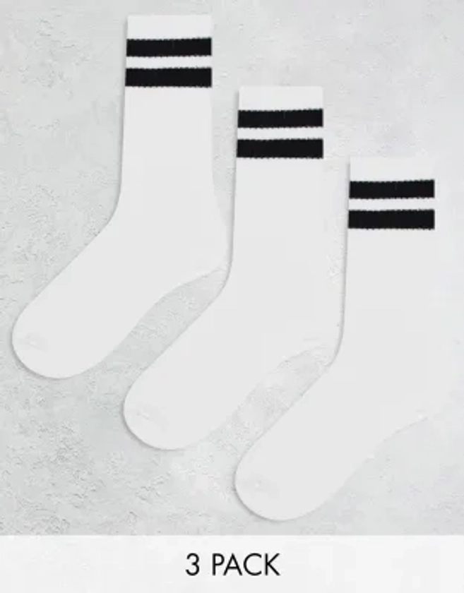 Bershka - Lot de 3 paires de chaussettes de sport - Blanc