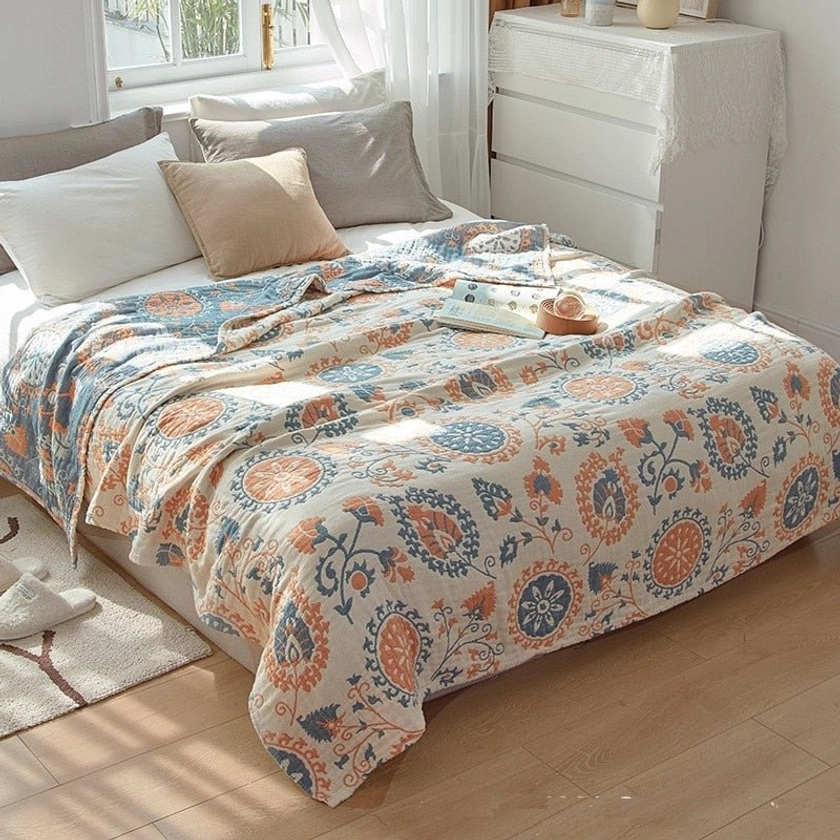 Floral Muslin Bed Cover