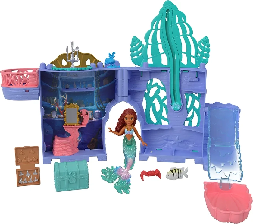 Mattel Disney The Little Mermaid Storytime Stackers Ariel’s Grotto Playset, Stackable Dollhouse with Small Doll and 10 Accessories, HPL54