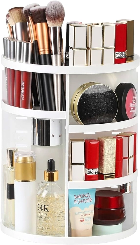 Makeup Organisers | 360 Rotating Make up Organizers | Cosmetics Holder | Skincare Organiser | Storage Makeup Brushes, Perfume, Lipsticks | Bathroom Skincare Box White
