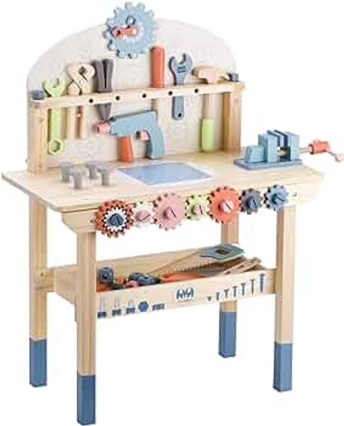 Tool Bench for Kids Toy Play Workbench Wooden Tool Bench Workshop Workbench with Tools Set Wooden Construction Bench Toy for 3 4 5 Year Boys Girls