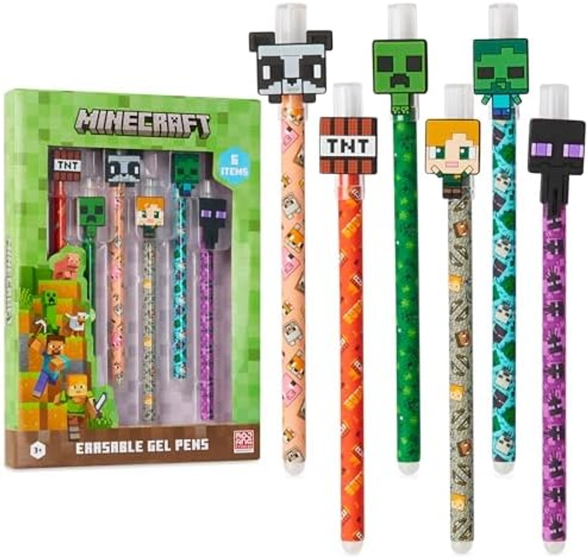 Minecraft Ensemble de Stylos Gel Effaçables, Colorés Avec Gommes, Paquet de 6, Fournitures Scolaires : Amazon.com.be: Fournitures de bureau