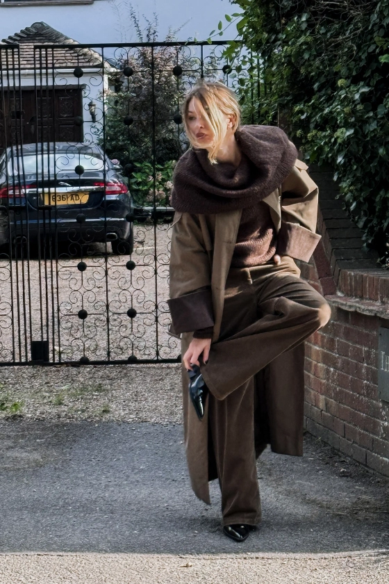 Oversized Corduroy Detail Trenchcoat Brown