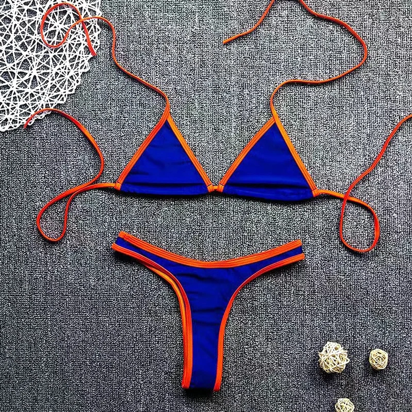 3.76€ |Maillot de bain deux pièces pour femme, bikini sexy, soutien gorge push up sur le côté, string, tenue de bain | AliExpress