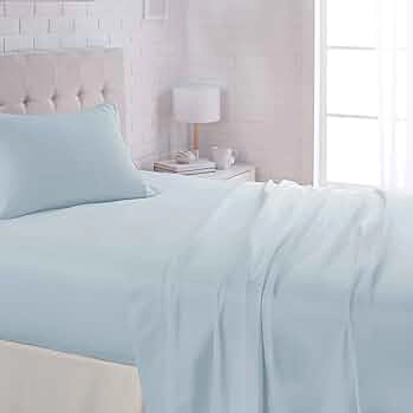 Amazon Basics Lightweight Super Soft Easy Care Microfiber 3-Piece Bed Sheet Set with 14-Inch Deep Pockets, Twin, Solid, Light Blue