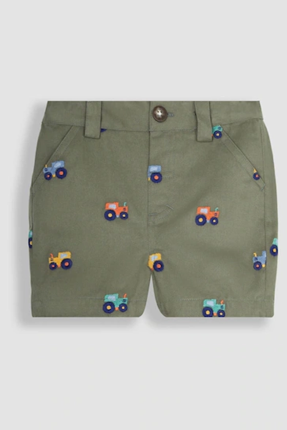 Buy JoJo Maman Bébé Khaki Green Tractor Embroidered Twill Shorts from the Next UK online shop