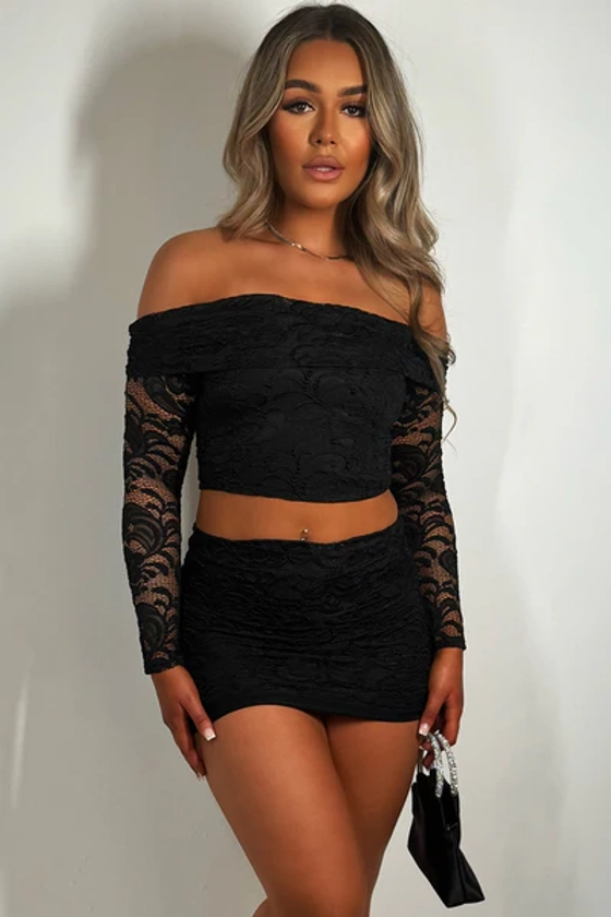 Fold Over Lace Skirt And Top Co Ord Black