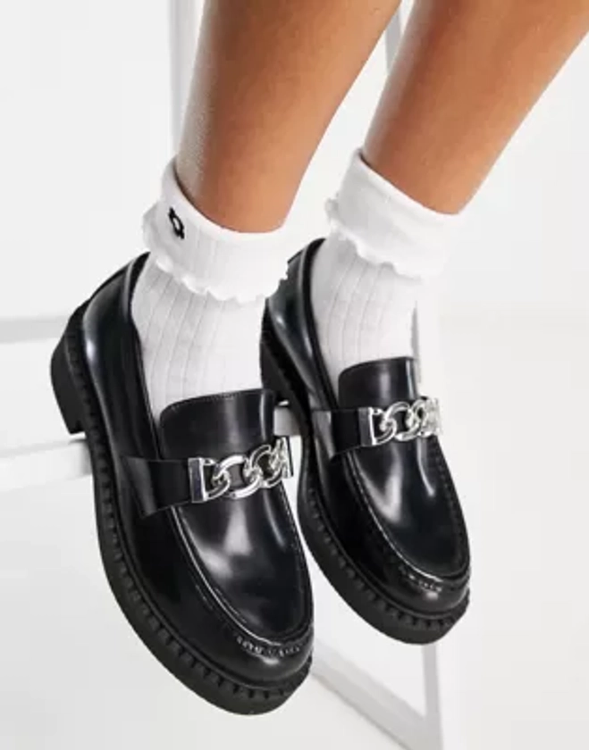 ASOS DESIGN - Miso - Mocassins chunky en cuir avec chaîne - Noir | ASOS