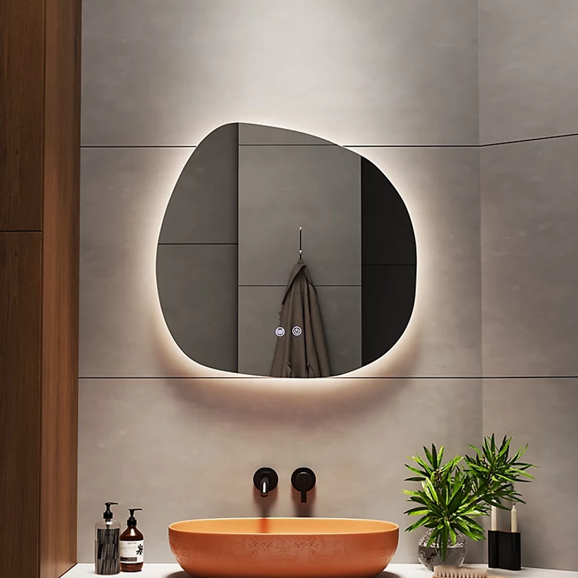 Modern Frameless Irregular Dimmable LED Wall Bathroom Mirror 60x57.5cm | DIY at B&Q