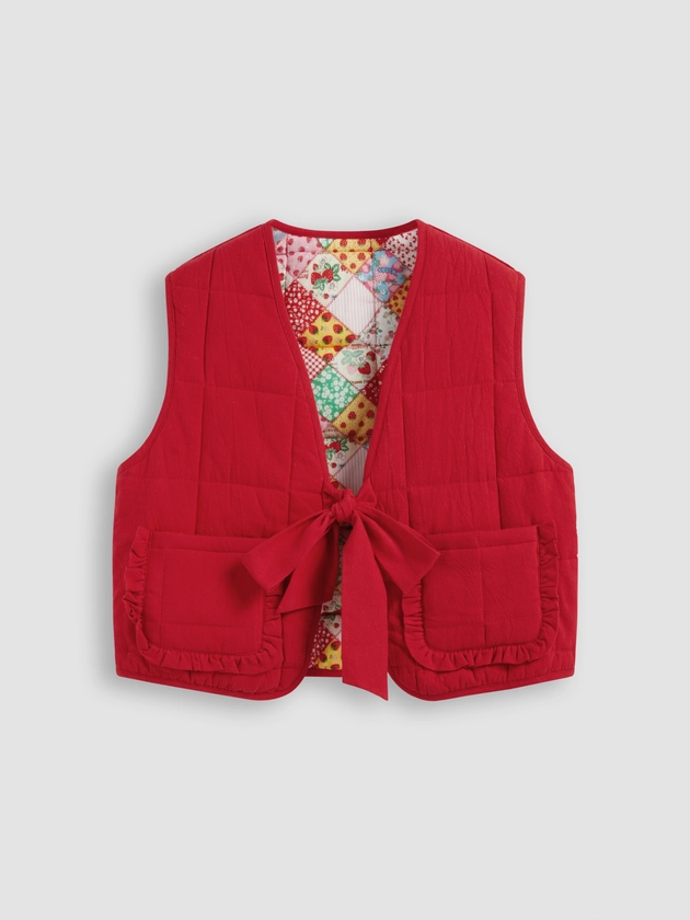 Woven Reversible 100% Cotton V-neck Floral Colorblock Knotted Jacket Vest For Vacation