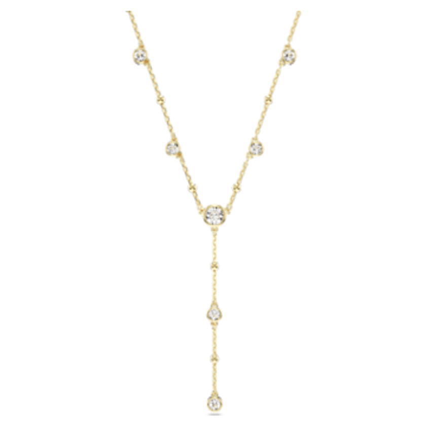 Imber Y necklace, Round cut, Scattered design, White, Gold-tone plated