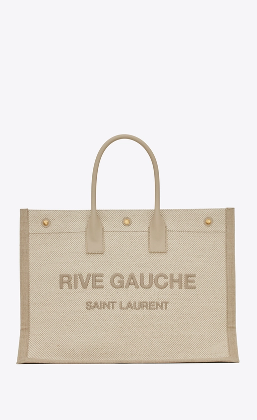 rive gauche tote bag in linen and smooth leather