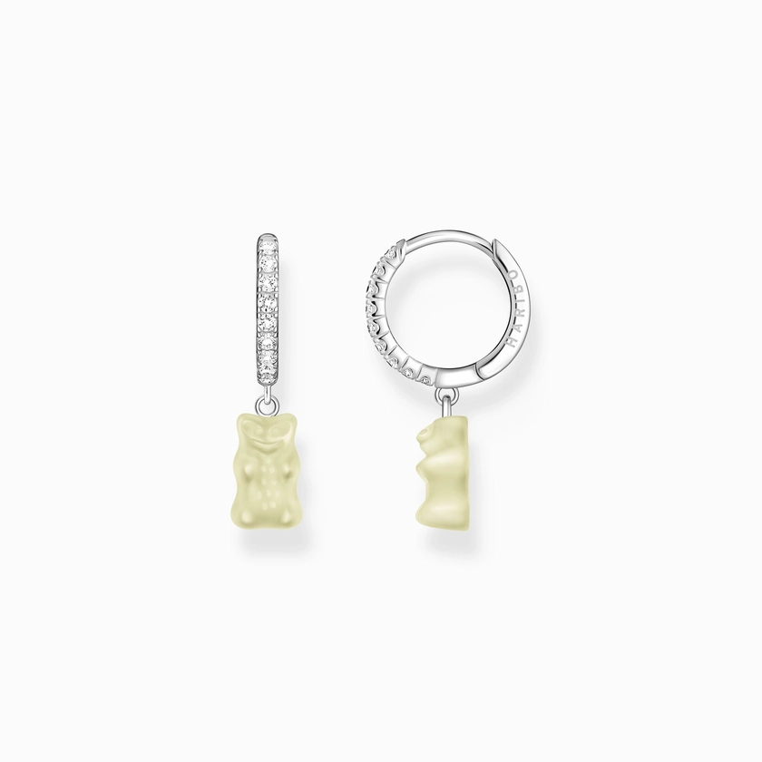 Silver single hoop earring with white goldbears pendant & zirconia | THOMAS SABO
