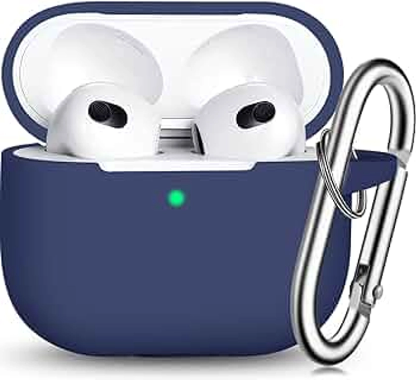 R-fun Compatible with AirPods 3 Case Cover, Silicone Protective Accessories Skin with Keychain Compatible with Apple AirPod 3rd Generation 2021 for Women Men Girls Boys,Front LED Visible,Midnight blue