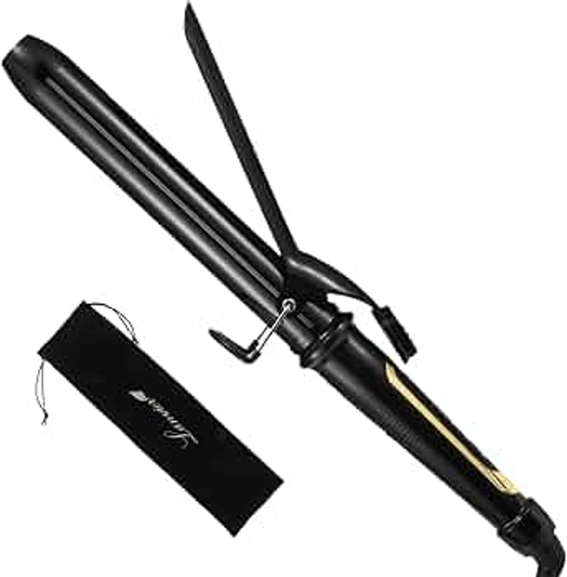 LANVIER 1.25 Inch Curling Iron, Extra Long Barrel 1 1/4 Inch Curling Iron for Long Hair up to 450F, Worldwide Dual Voltage Hair Curler for Traveling, Hair Waving Style Tool Black