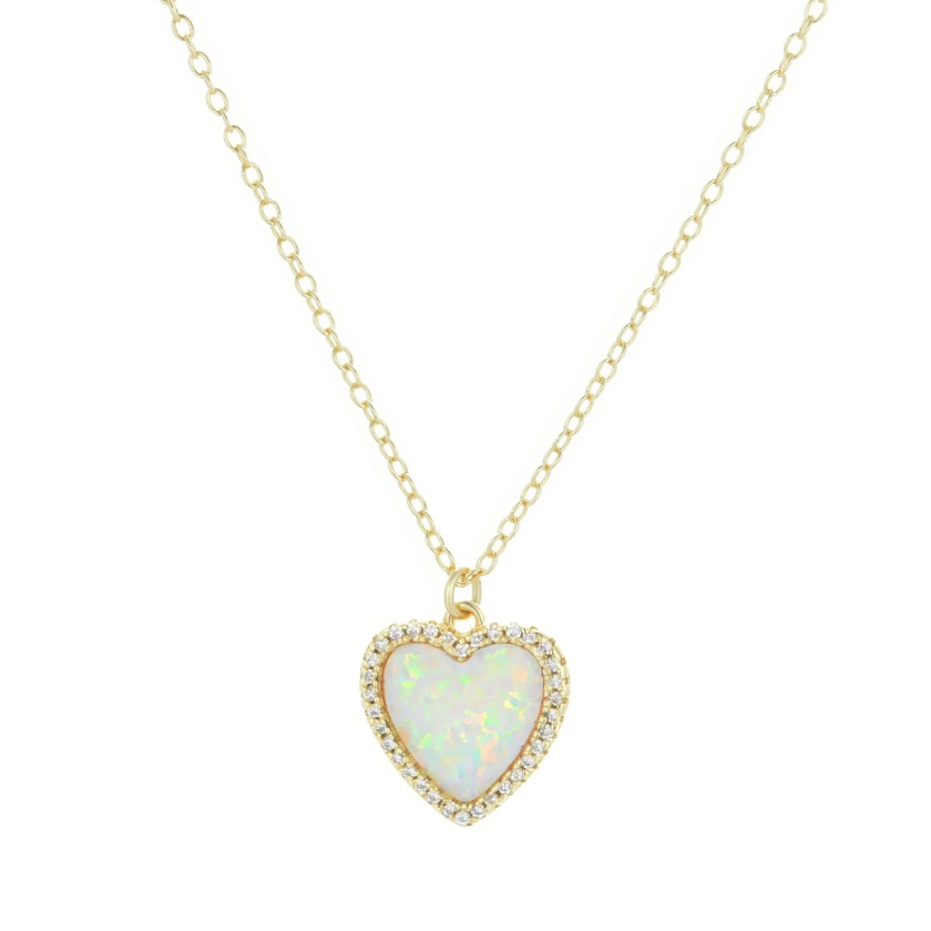 Opal Heart Necklace With Crystals