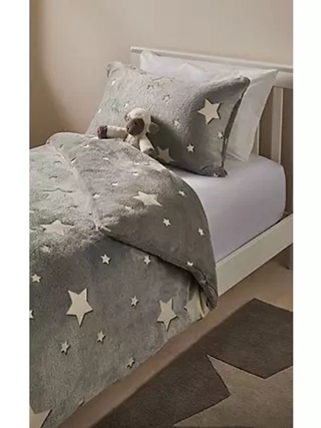 John Lewis Kids' Glow in the Dark Star Print Fleece Duvet Cover & Pillowcase Set