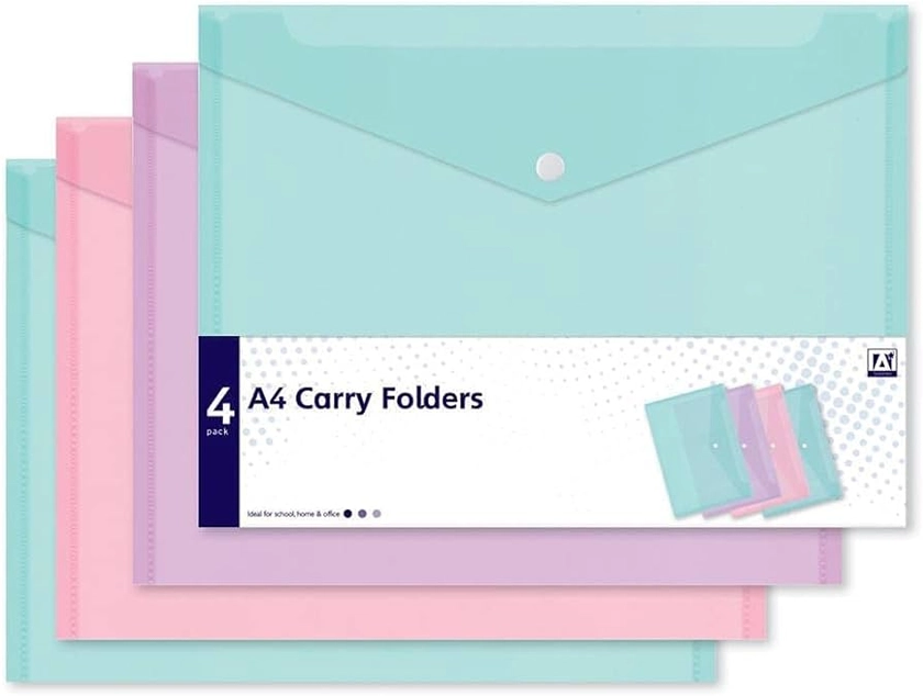 4 Assorted Pastel Colour A4 Document Stud Wallets Plastic Carry Popper Folder Pink Aqua : Amazon.co.uk: Stationery & Office Supplies