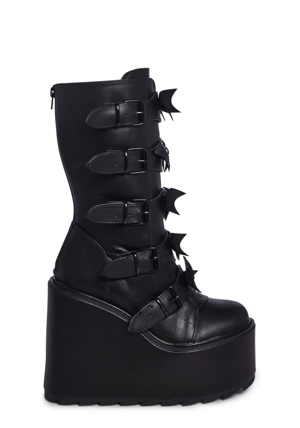 Y.R.U. Patent Vegan Bat Bow Platform Boots - Black